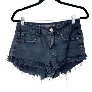 American Eagle Woman's Sz 4 Black Frayed Hem Cut Off Hi-Rise Festival Shorts‎